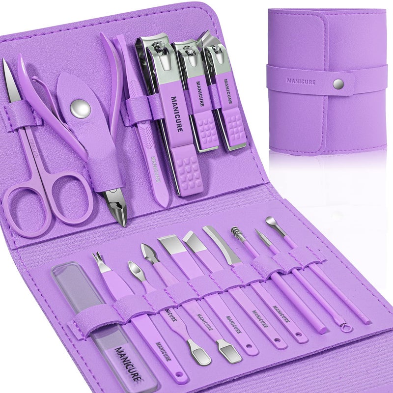 Leipple Manicure Set Professional Nail Clippers Pedicure Kit, 16 pcs Stainless Steel Nail Care Tools Grooming Kit with Luxurious Travel Leather Case for Thick Nails Men Women Gift - Image 1